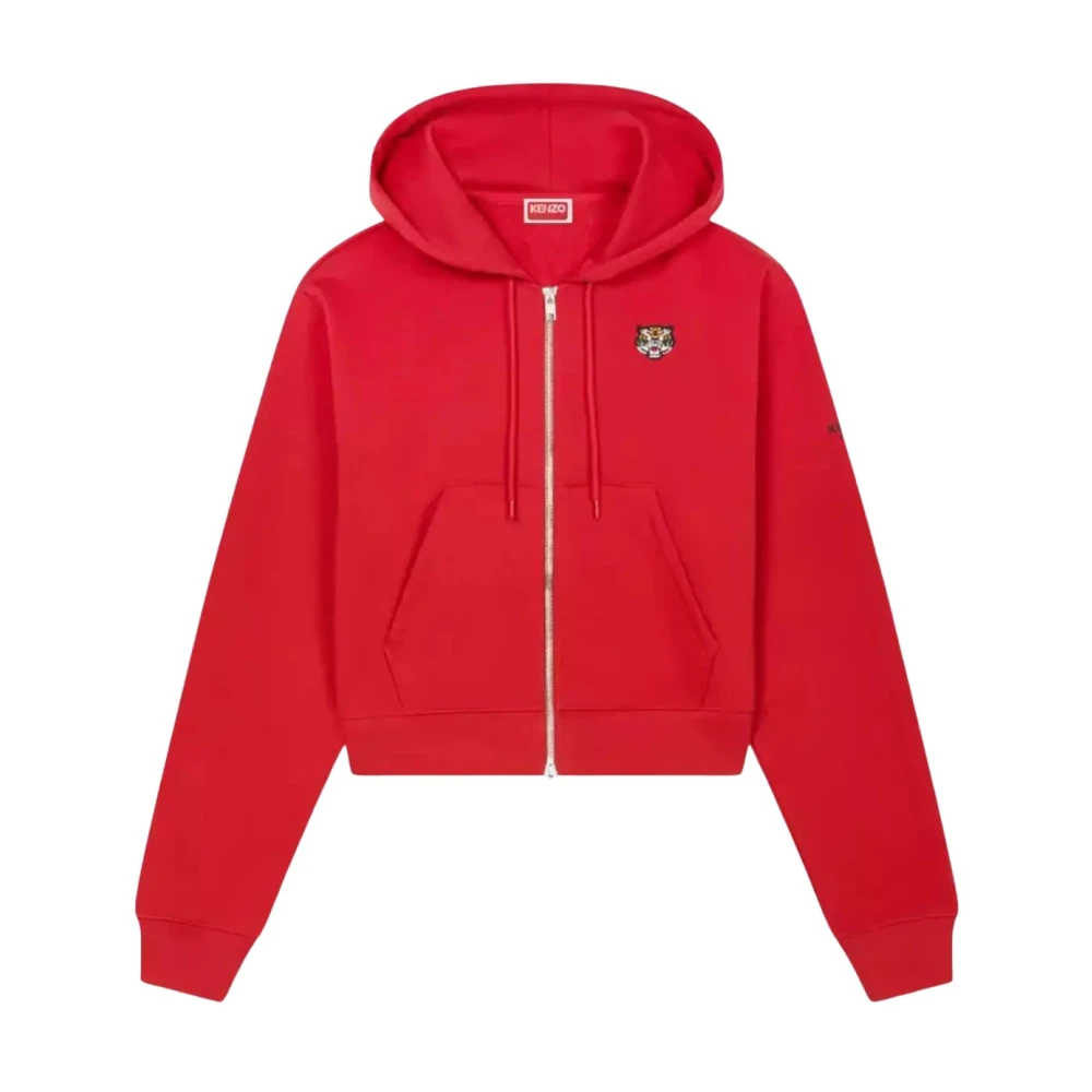 Kenzo Röd Lucky Tiger Dragkedja Hoodie Red, Dam