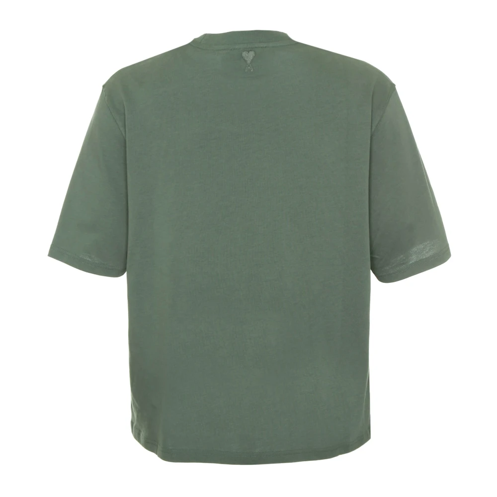 Ami Paris Ribbed Neck Logo Print Boxy Fit T-shirt Green Heren