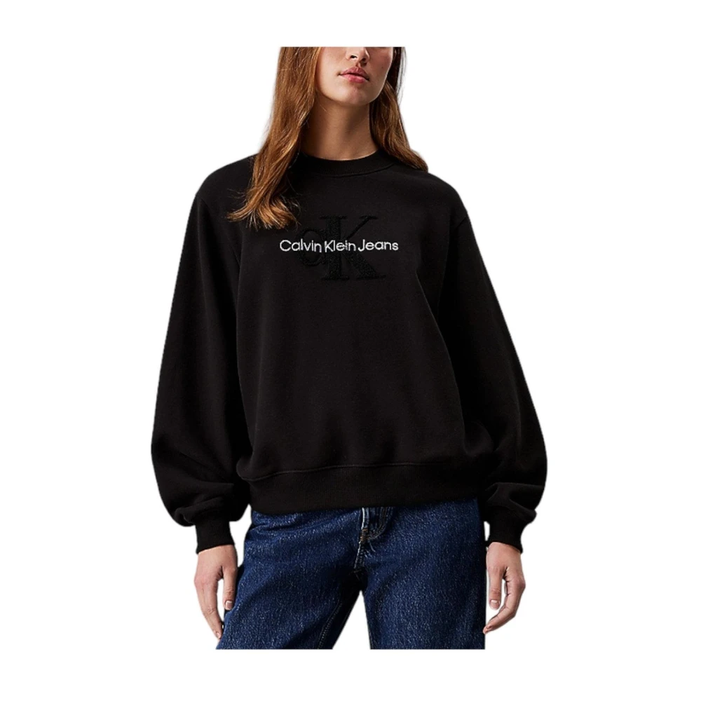 Calvin Klein Women's Black Sweatshirts, Xs, Chenille Monogram Sweatshirt