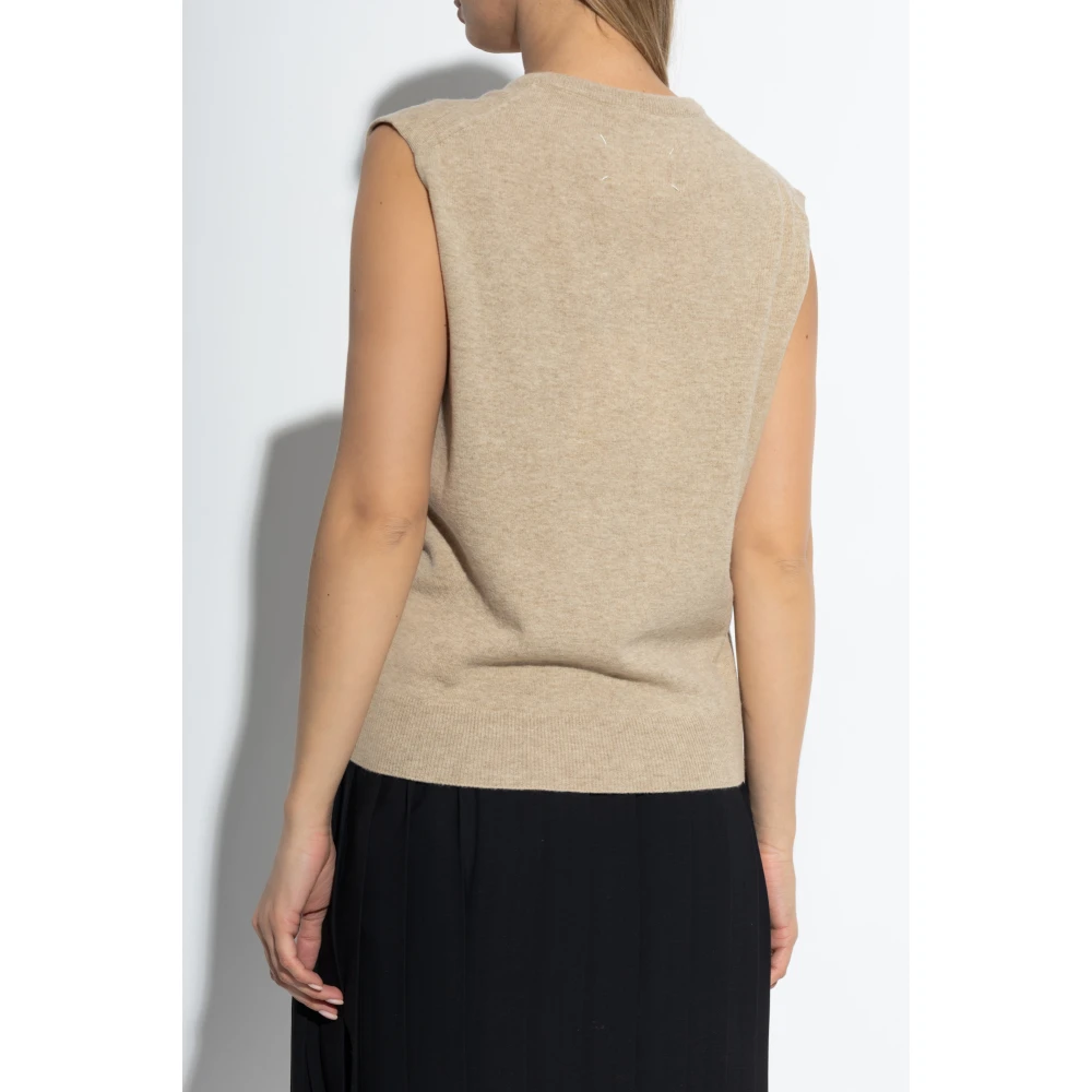 Maison Margiela Wollen vest met V-hals Beige Dames