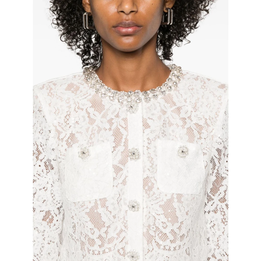 Self Portrait Witte Bloemen Kant Midi Jurk White Dames