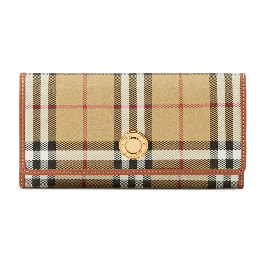 Burberry Geruite Continental Portemonnee Beige Dames