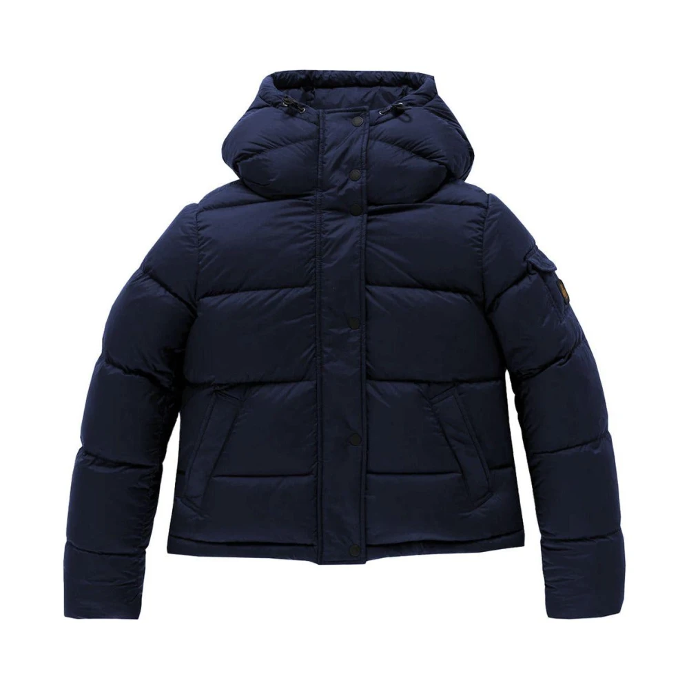 RefrigiWear Korte Nylon Pufferjas met capuchon Blue Dames