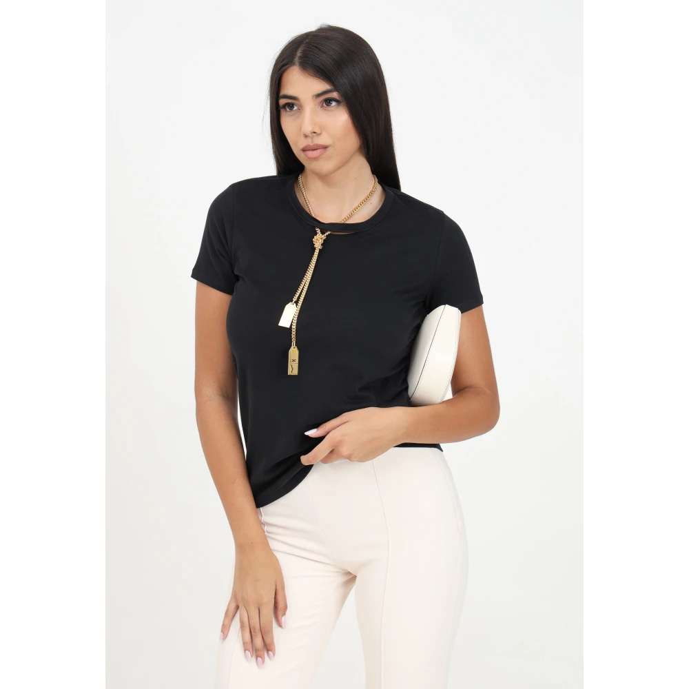 Elisabetta Franchi Zwart T-shirt met Ketting Black Dames