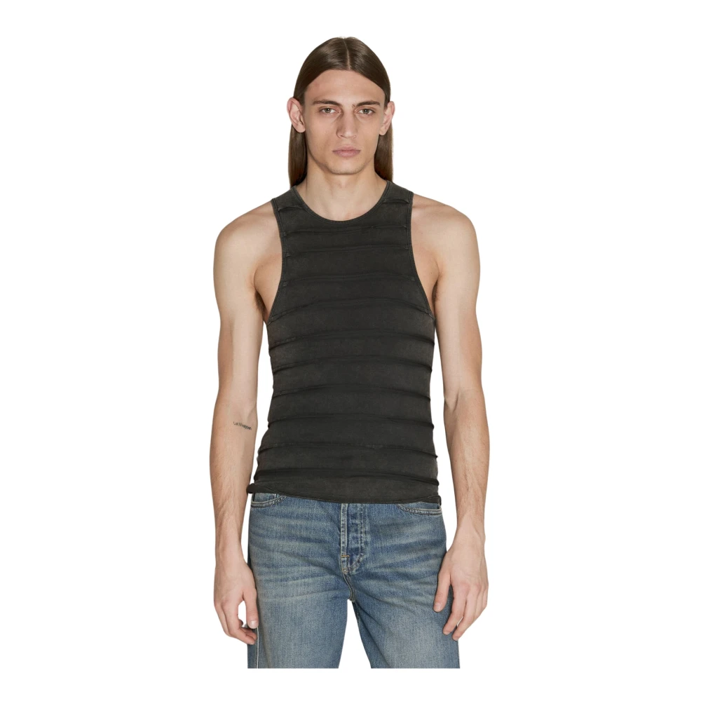 Guess Men's Black Sleeveless Tops, L, Reverse Seam Tank Top