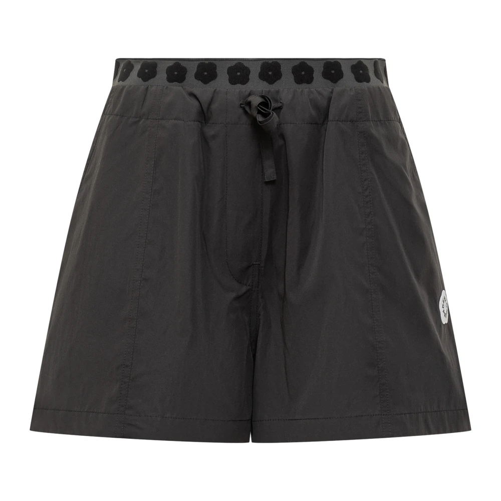 Kenzo Women's Black Short Shorts, S, Drawstring Elastic Waistband Flat Pocket Shorts
