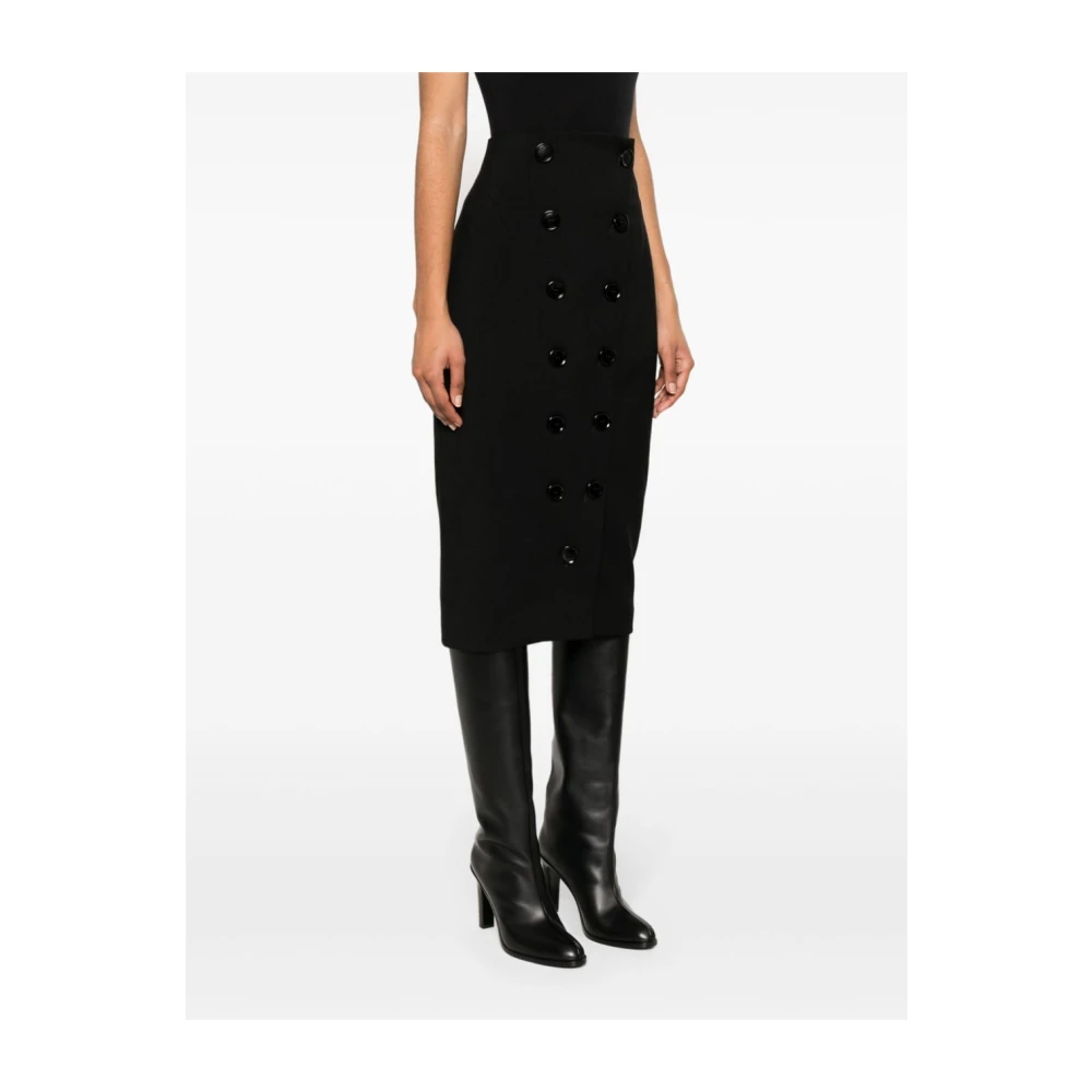 Alaïa Zwarte Stretch Wollen Pencil Rok Black Dames