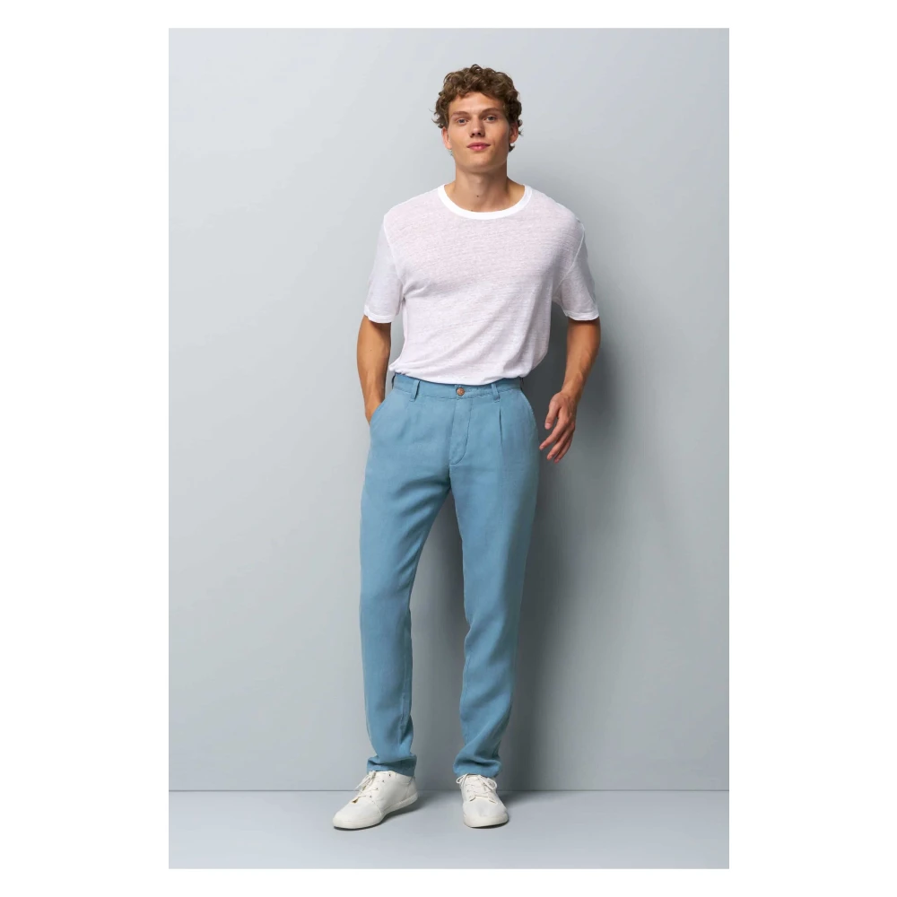 Meyer Geplooide Linnen Chino Broek Blue Heren