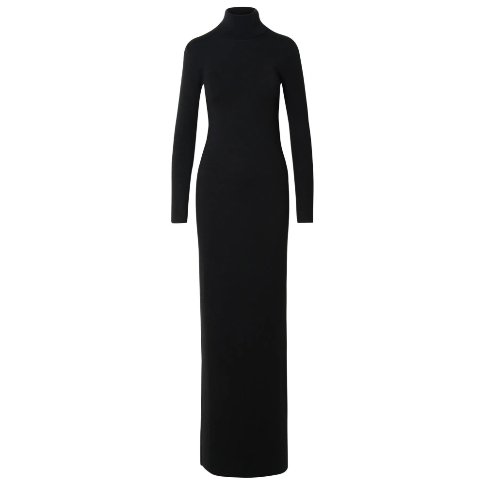 Saint Laurent Geribbelde Jurk van Virgin Wool Black Dames