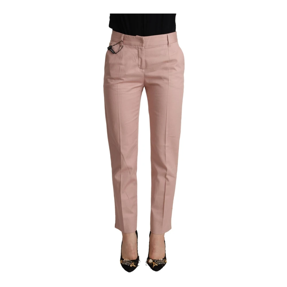 Dolce & Gabbana Donna Rosa Pantaloni In Cotone Con Vita Media E Gamba Affusolata
