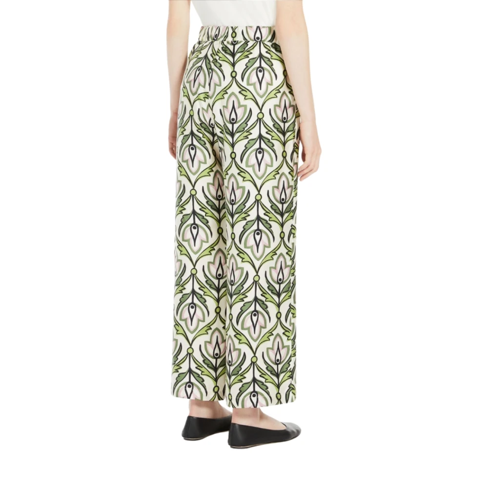 Max Mara Zijden twill wijde pijpen broek Eusebio Green Dames