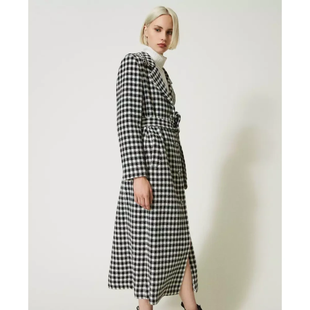 Twinset Lange geruite jas Art. 232Ap2060 Black Dames