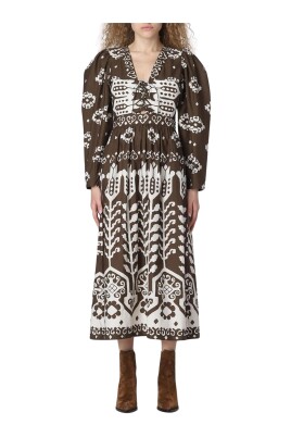 brown-lace-up-midi-dress