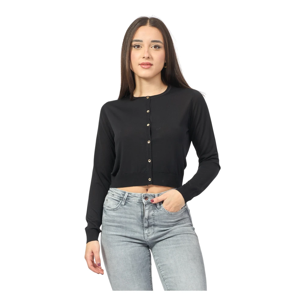 Fracomina Zwarte Vest met Zijden Knopen Black Dames