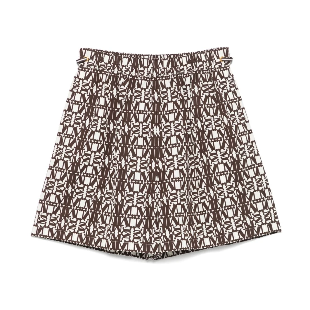 Max Mara Women's Brown Logo Print Elastic Waist Shorts Small