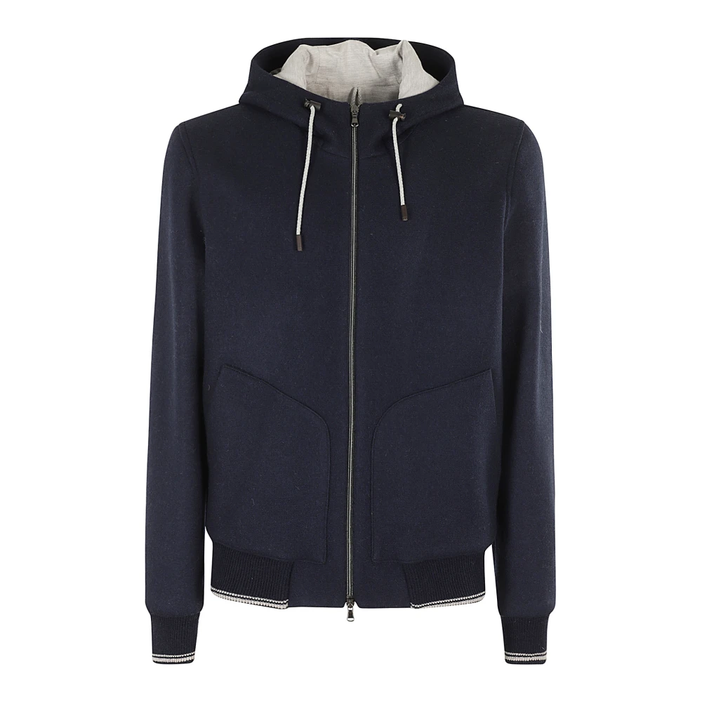 L.b.m. 1911 Wollen Rits Hoodie Contrast Trim Blue Heren