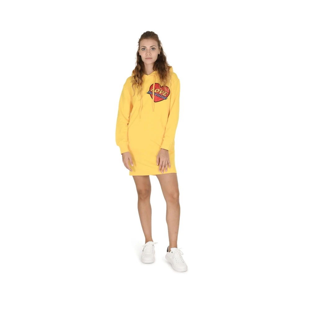 Love Moschino Women's Yellow Heart Logo Hoodie Dress Casual Style