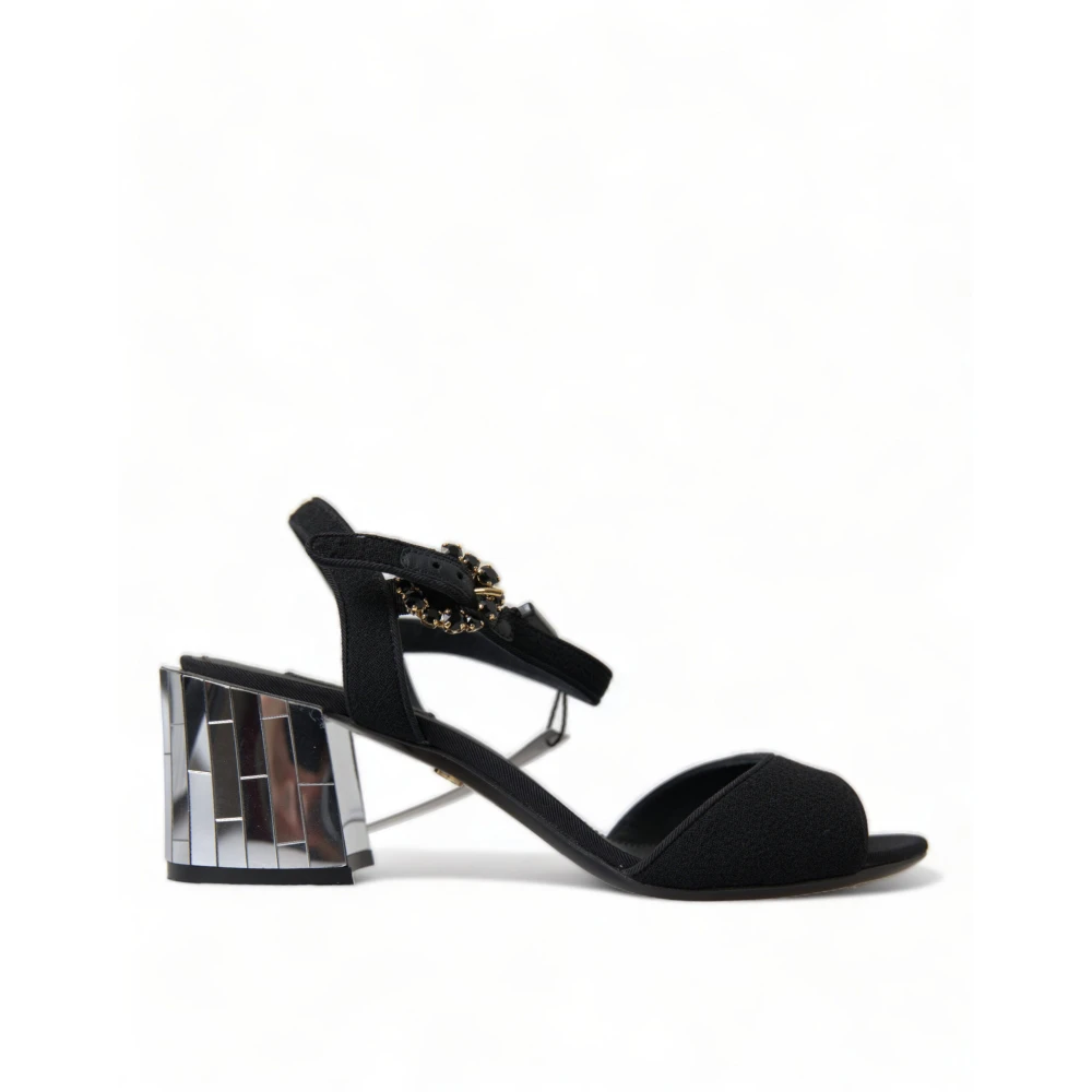 Dolce & Gabbana Women's Black Elegant Ankle Strap Sandals With Mirror Heels - High Heel Sandals - 2 Uk - Shoes