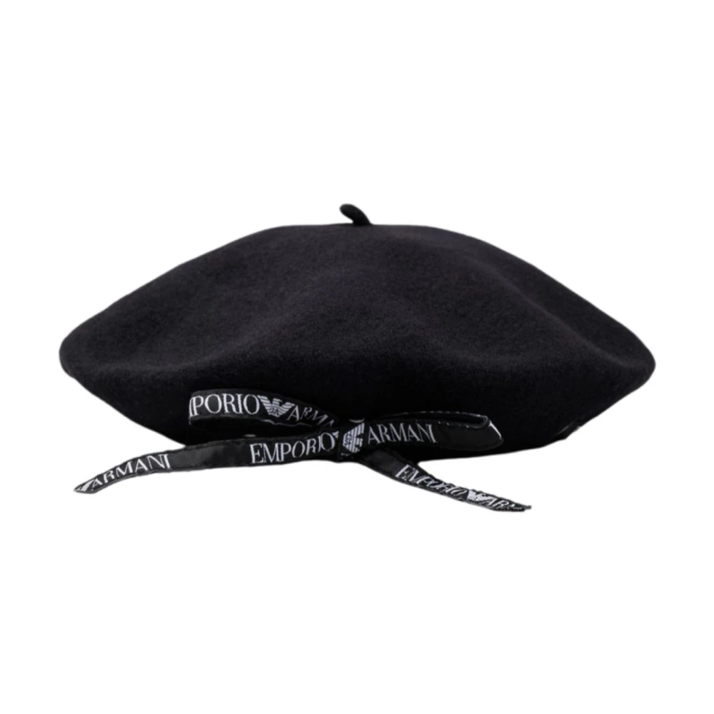 Emporio Armani Zwarte wollen hoed met wit logo Black Dames