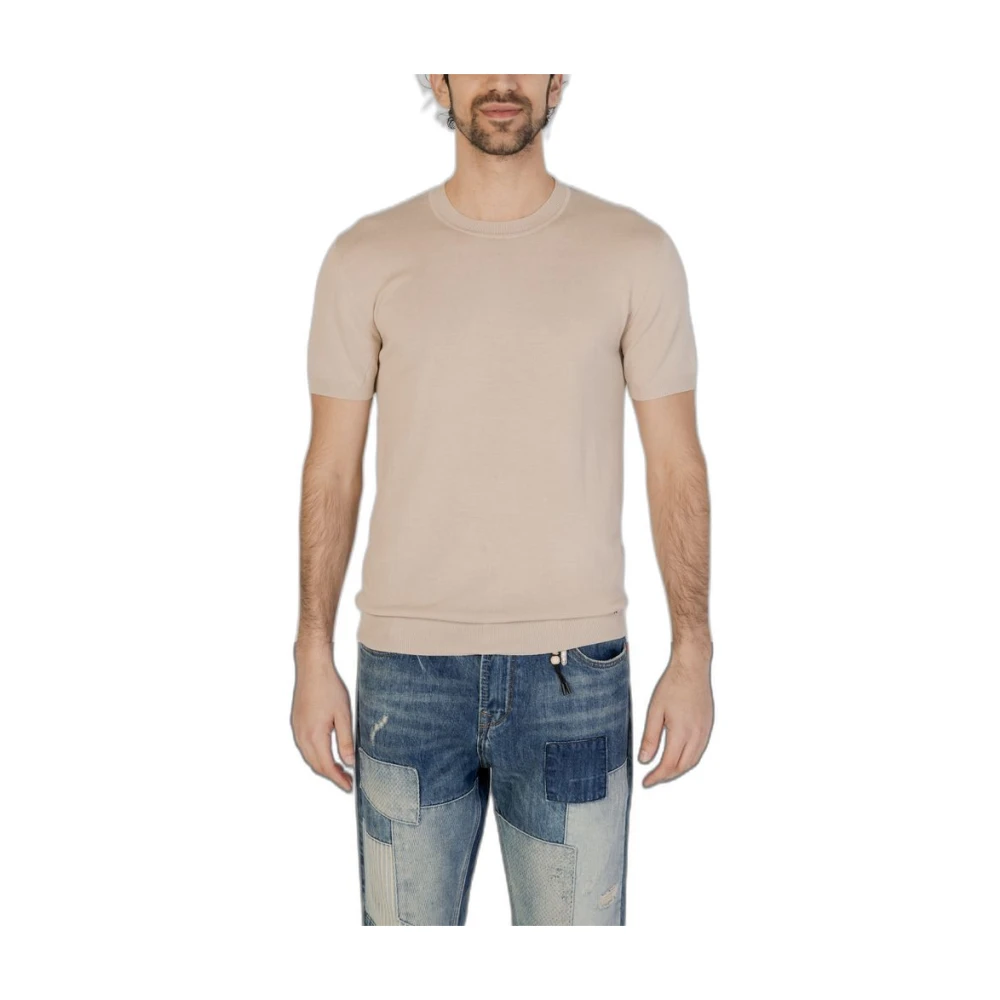 Gianni Lupo Beige Viscose T-shirt Korte Mouw Heren Beige Heren