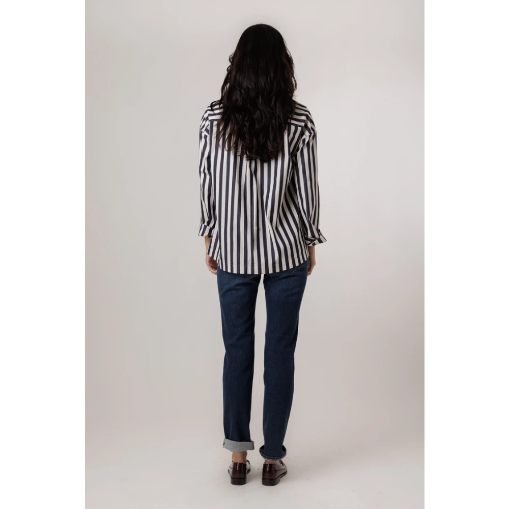 Odeeh Gestreepte Blouse met Borstzak Black Dames