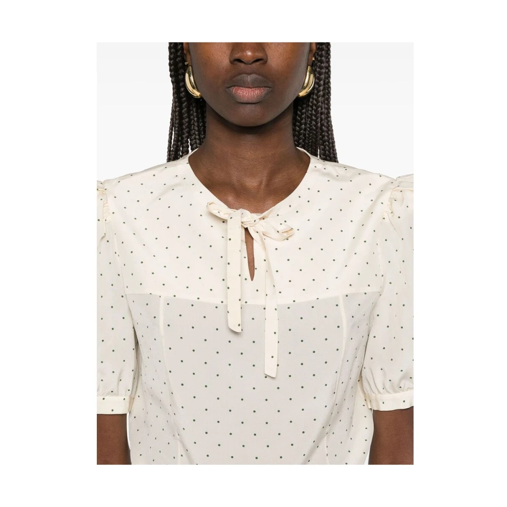 Alessandra Rich Ecru Puff Sleeve Tie Neck Shirt Beige Dames