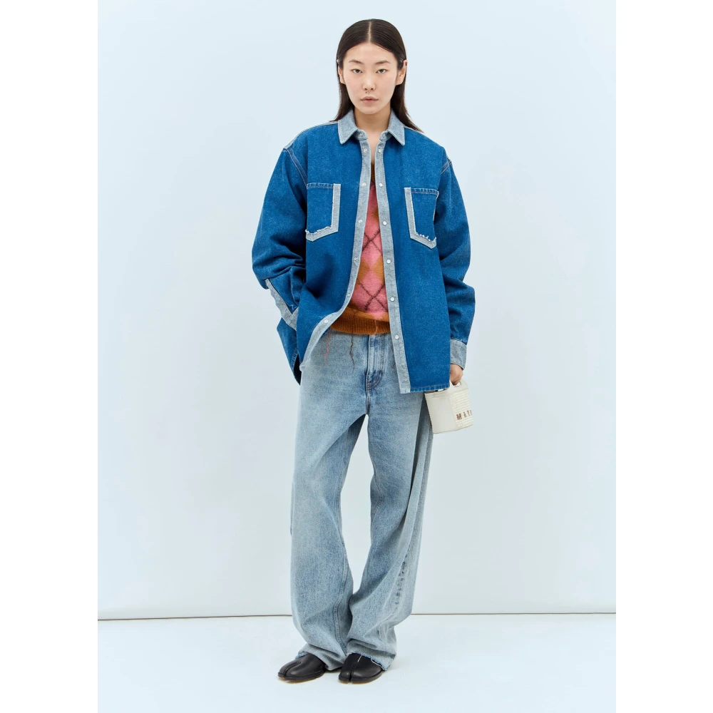 Marni Contrast Denim Shirt met Panelen Blue Dames