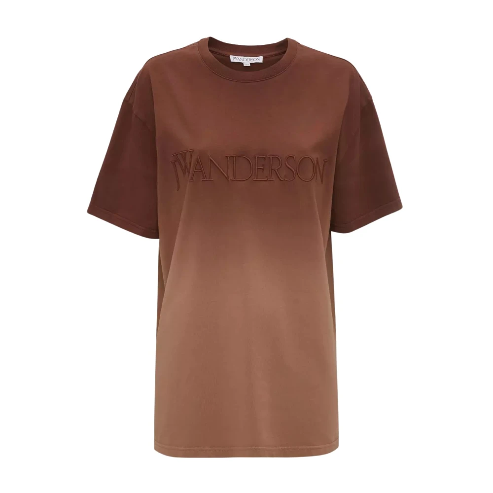 Jw Anderson Women's Brown T-Shirts, M, Logo Embroidery Gradient T-Shirt