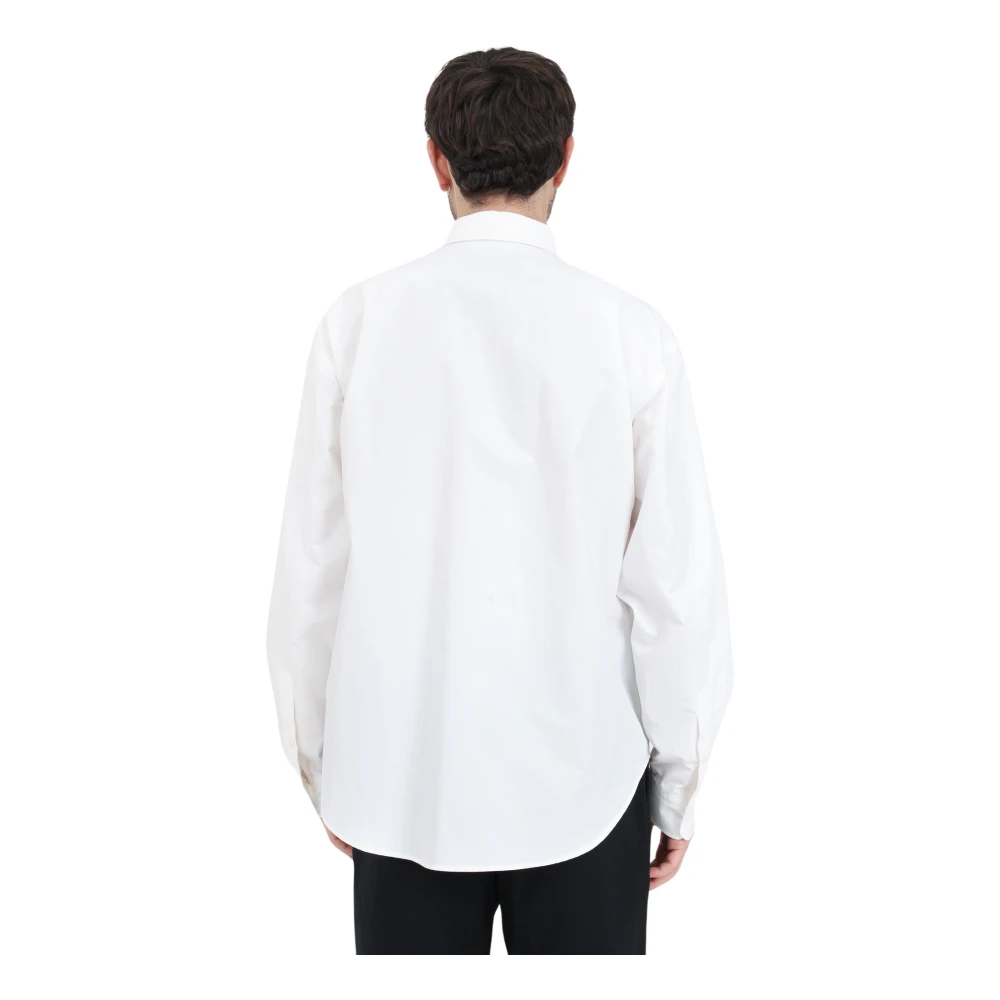 Moschino Witte Shirt met Verticaal Zwart Logo White Heren