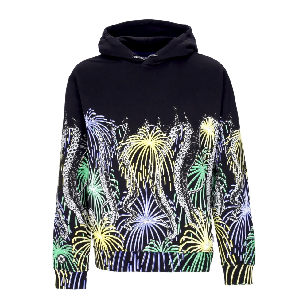 Octopus Zwarte Fireworks Hoodie met Tentakels Multicolor Heren