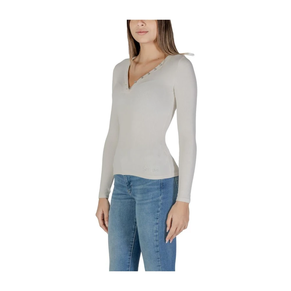 Guess Crème Gebreide Henley Hals Top Beige Dames