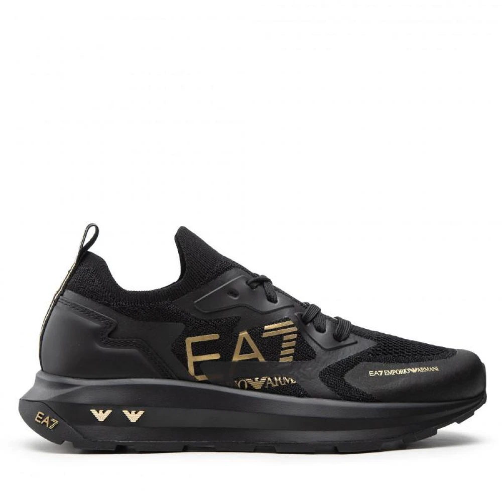 Emporio Armani Ea7 Men's Black Sneakers, 5 Uk, Logo-Printed Lace-Up Trainers
