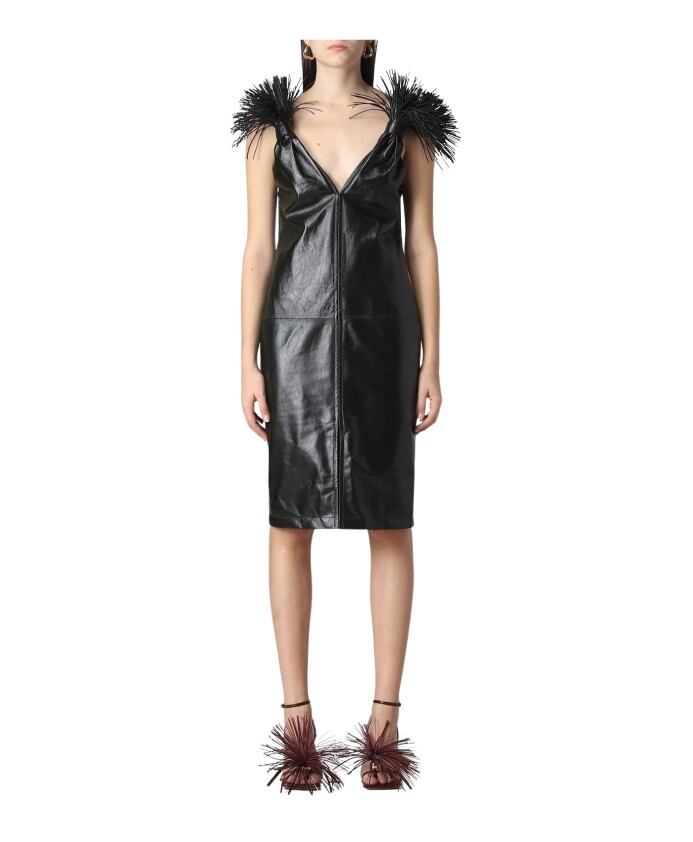 robe-en-cuir-vert-a-franges