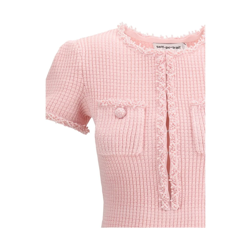 Self Portrait Geribbeld Minijurkje met Parelaccenten Pink Dames