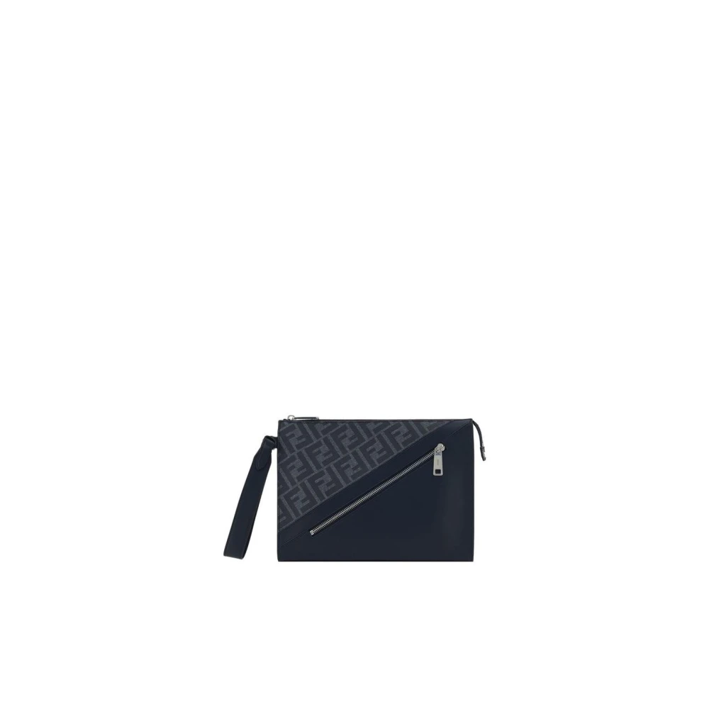 Fendi Jacquard FF Motief Leren Clutch Tas Blue Heren