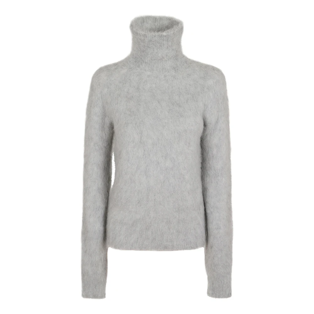 Max Mara Grå Mock Neck Alpaca Sweater Gray, Dam