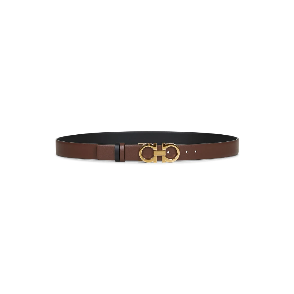 Ferragamo Brown Belts, Female, 85 Cm, Reversible Leather Belt With Double Buckle
