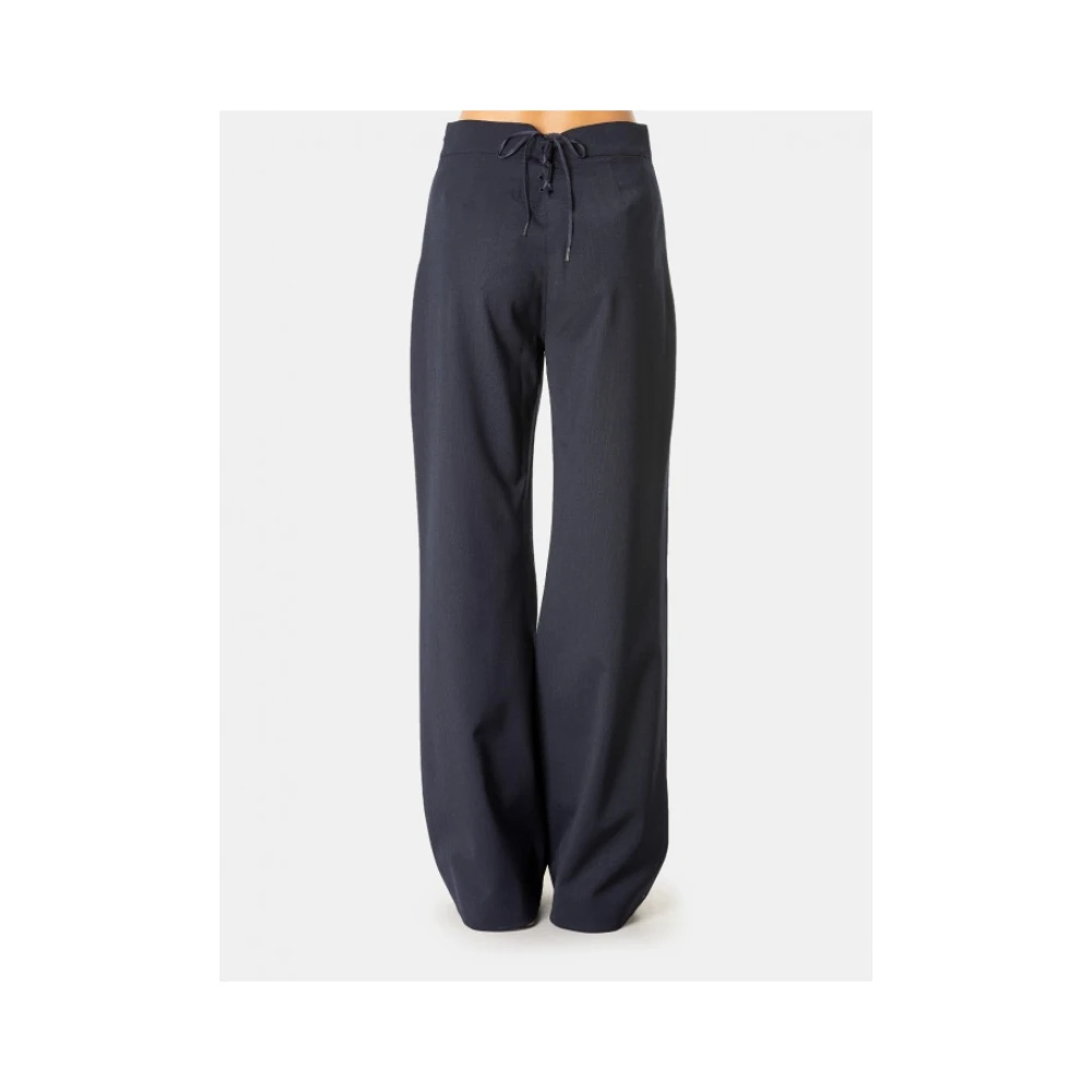 Max Mara Weekend Wijde Broek met Vetersluiting Achteraan Blue Dames