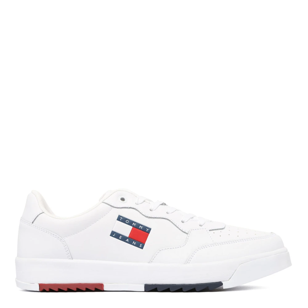 Tommy Hilfiger Men's White Sneakers,, Leather Trainers With Ventilation Details Size 9 Uk