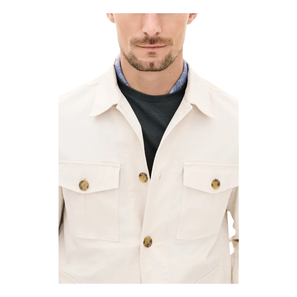 Oscar Jacobson Witte Safari Katoenen Stretch Overshirt Beige Heren
