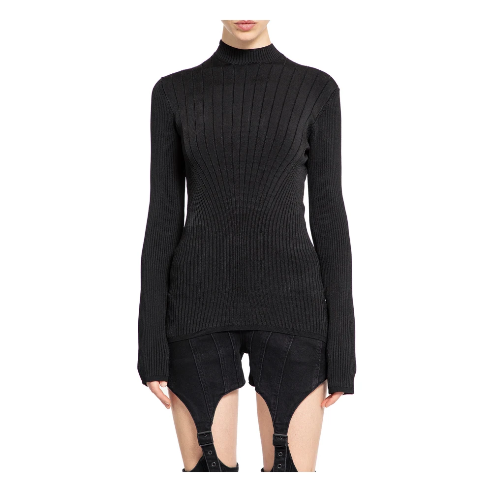 Mugler Zwart Geribbeld Body Sculpting Gebreide Top Black Dames