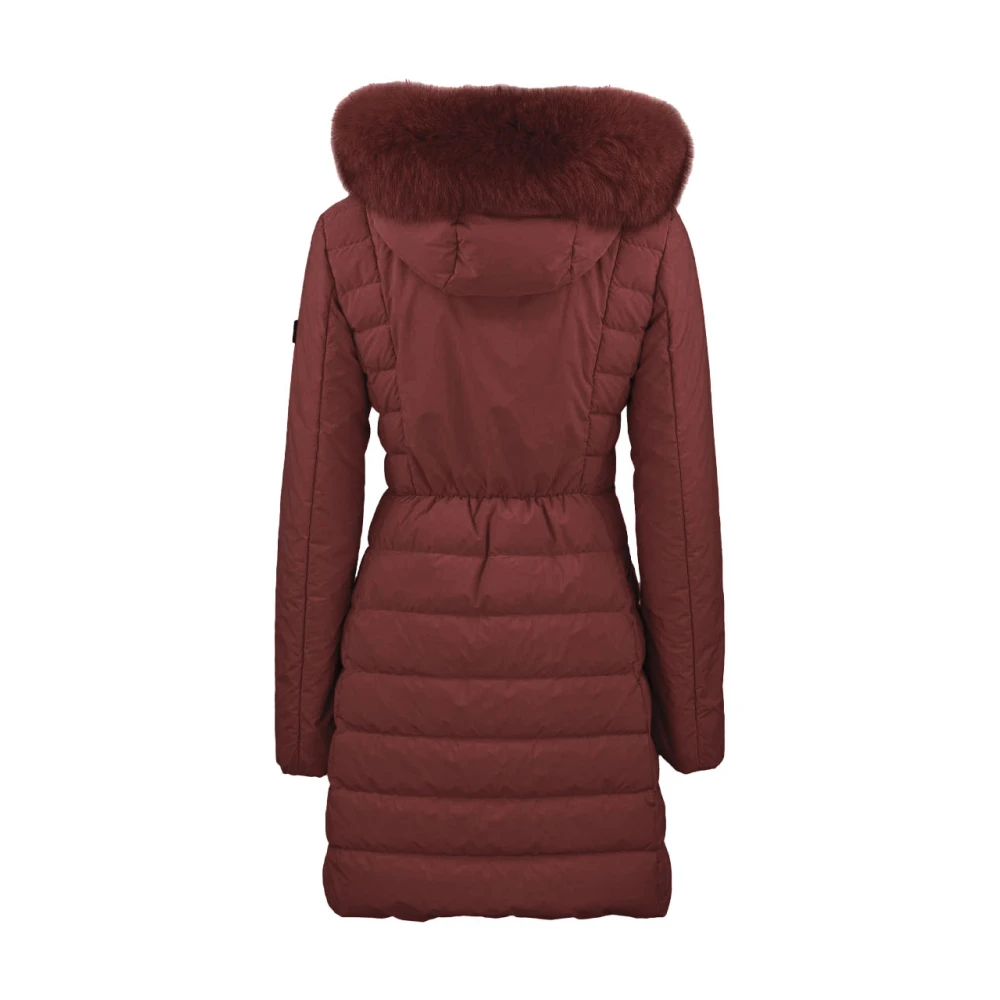 Peuterey Gewatteerde Bont Parka Lichtgewicht Nylon Red Dames
