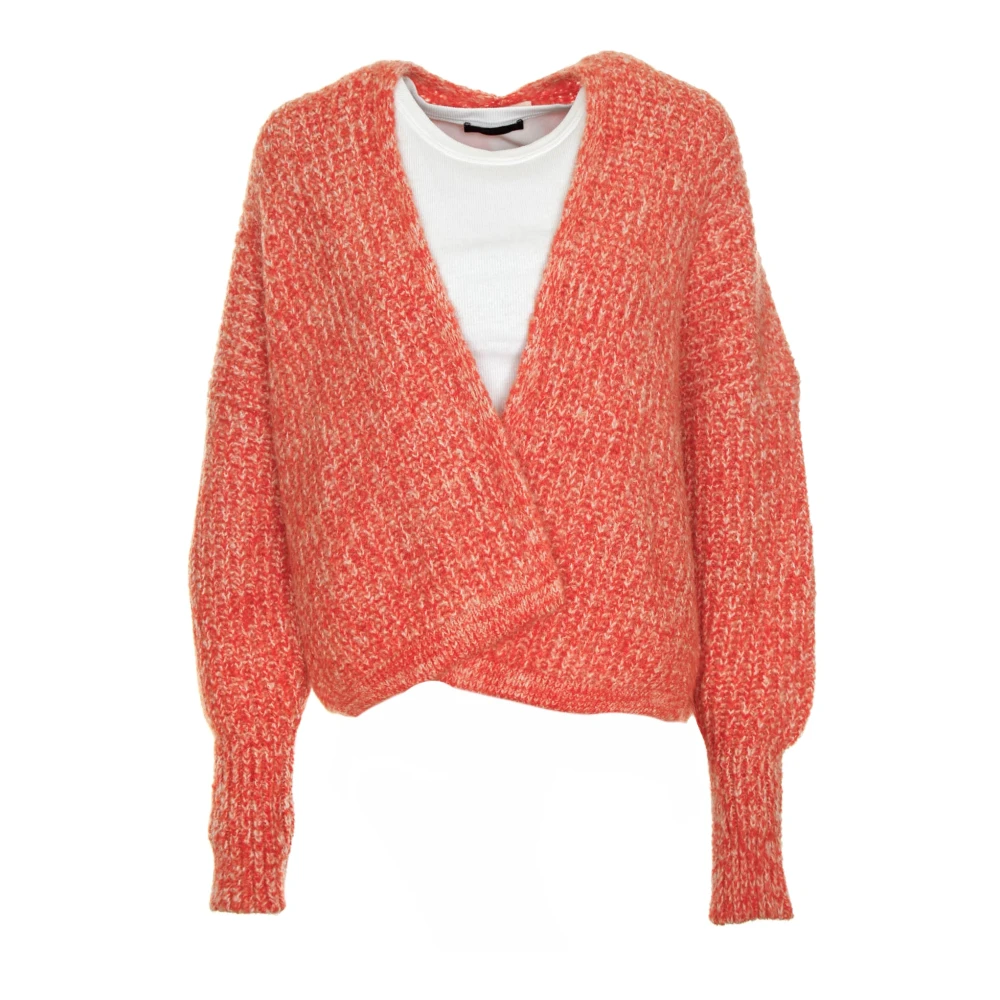 American vintage Open Gebreid Vest in Melange Stijl Orange Dames