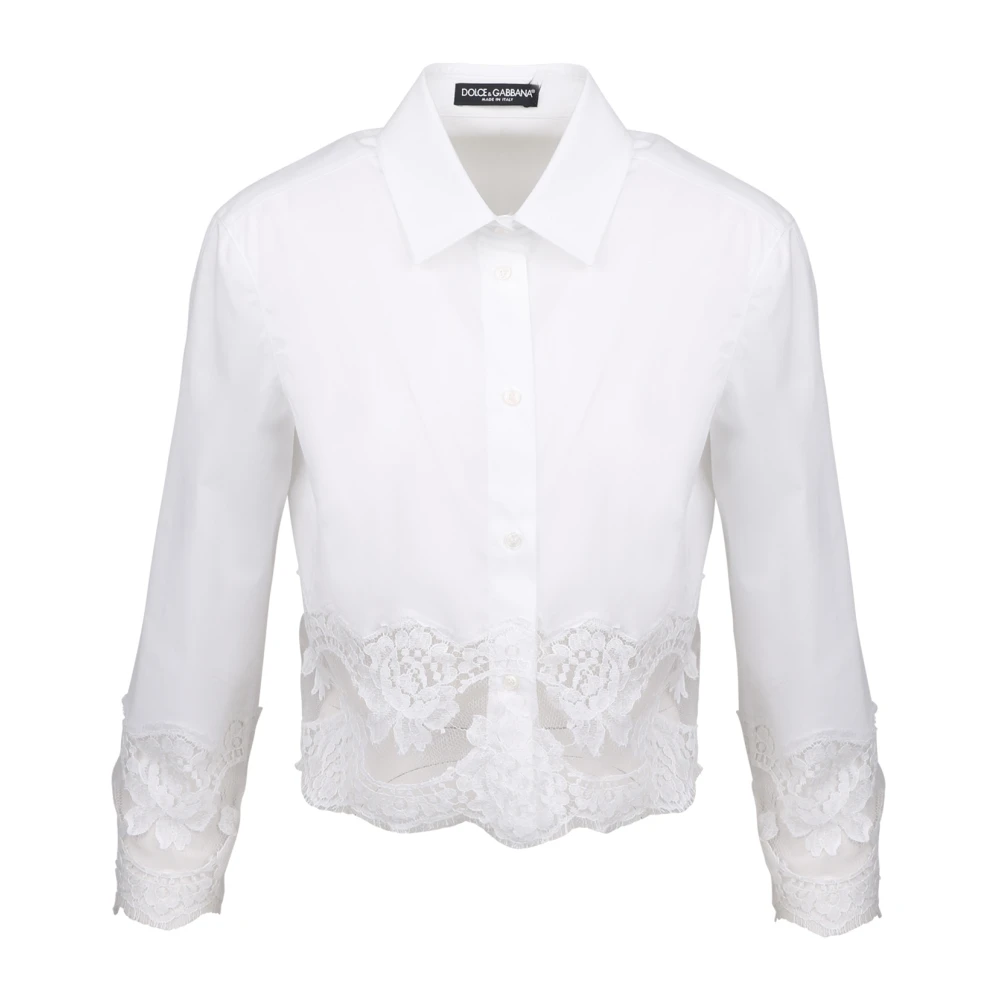 Dolce & Gabbana Crop shirt met kanten inzetstukken White Dames