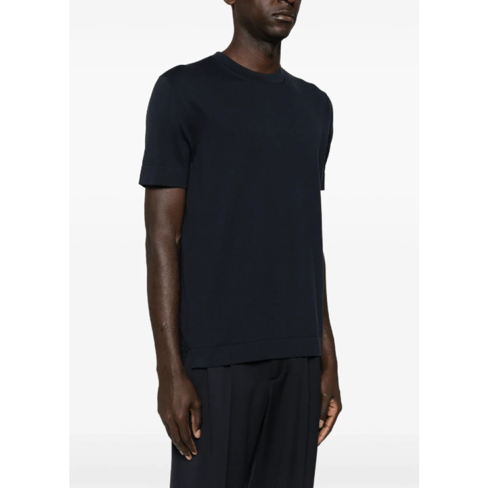 Brioni Navy Blauw Fijngebreid T-shirt Blue Heren