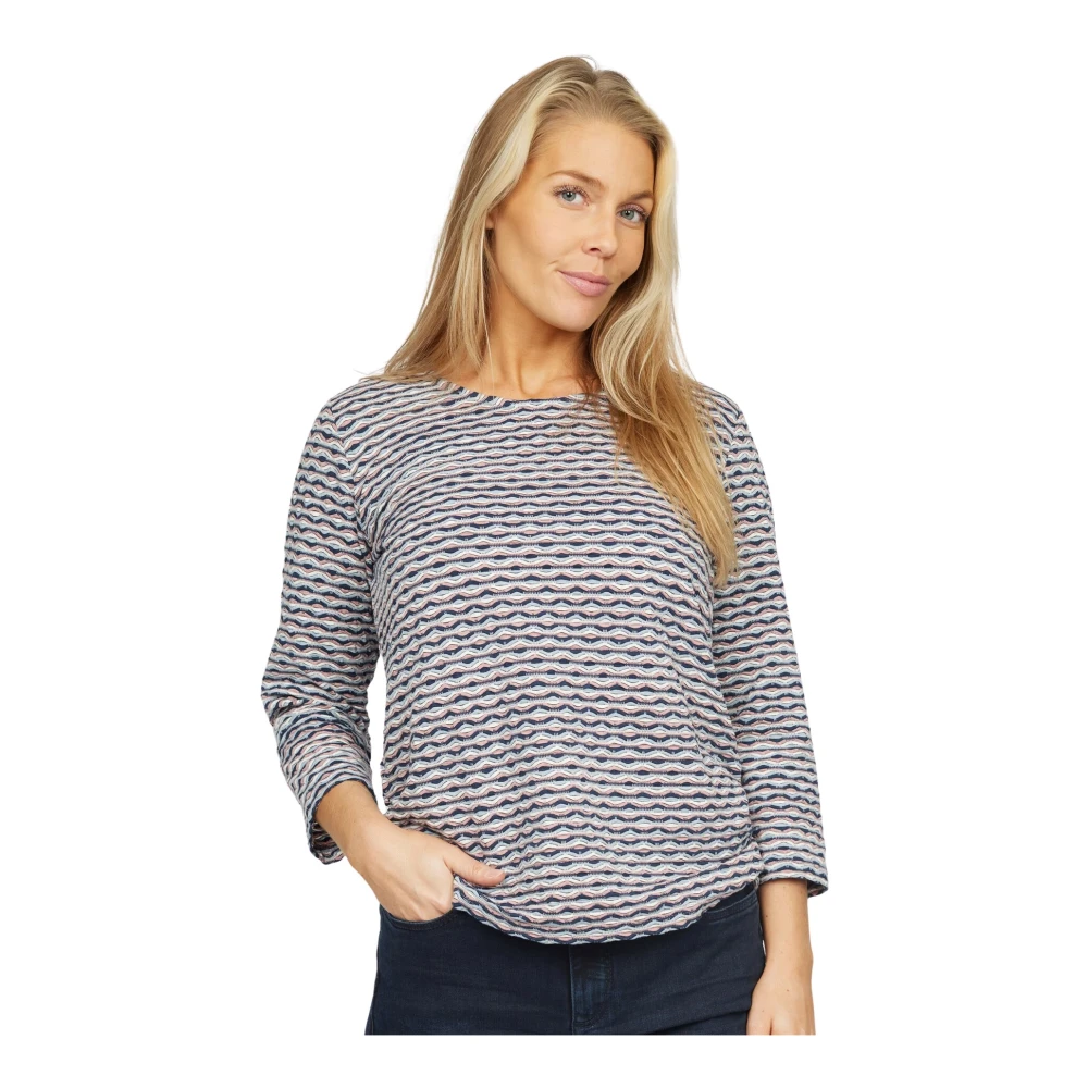2-Biz Blauwe blouse met patroon en ¾ mouwen Multicolor Dames