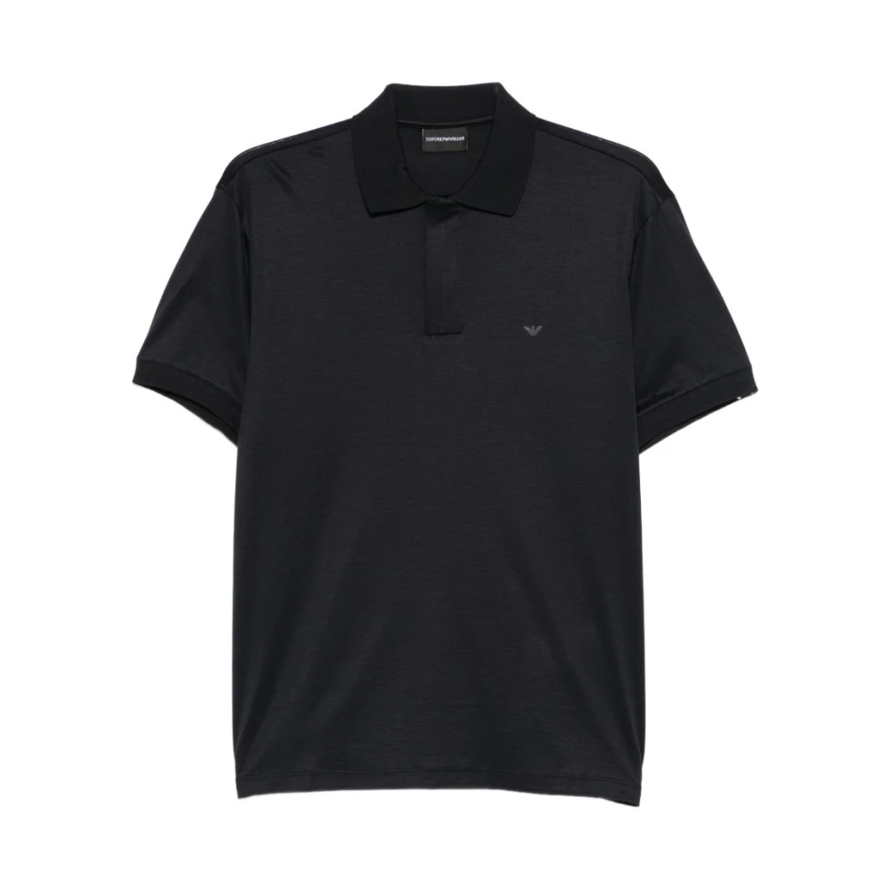 Emporio Armani Men's Black Polo Shirts, 2XL, Short-Sleeved Cotton Lyocell Polo Shirt