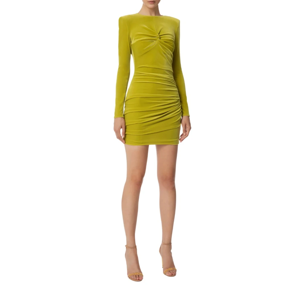 Elisabetta Franchi Green Short Dresses, Female, M, Velvet Draped Mini Dress