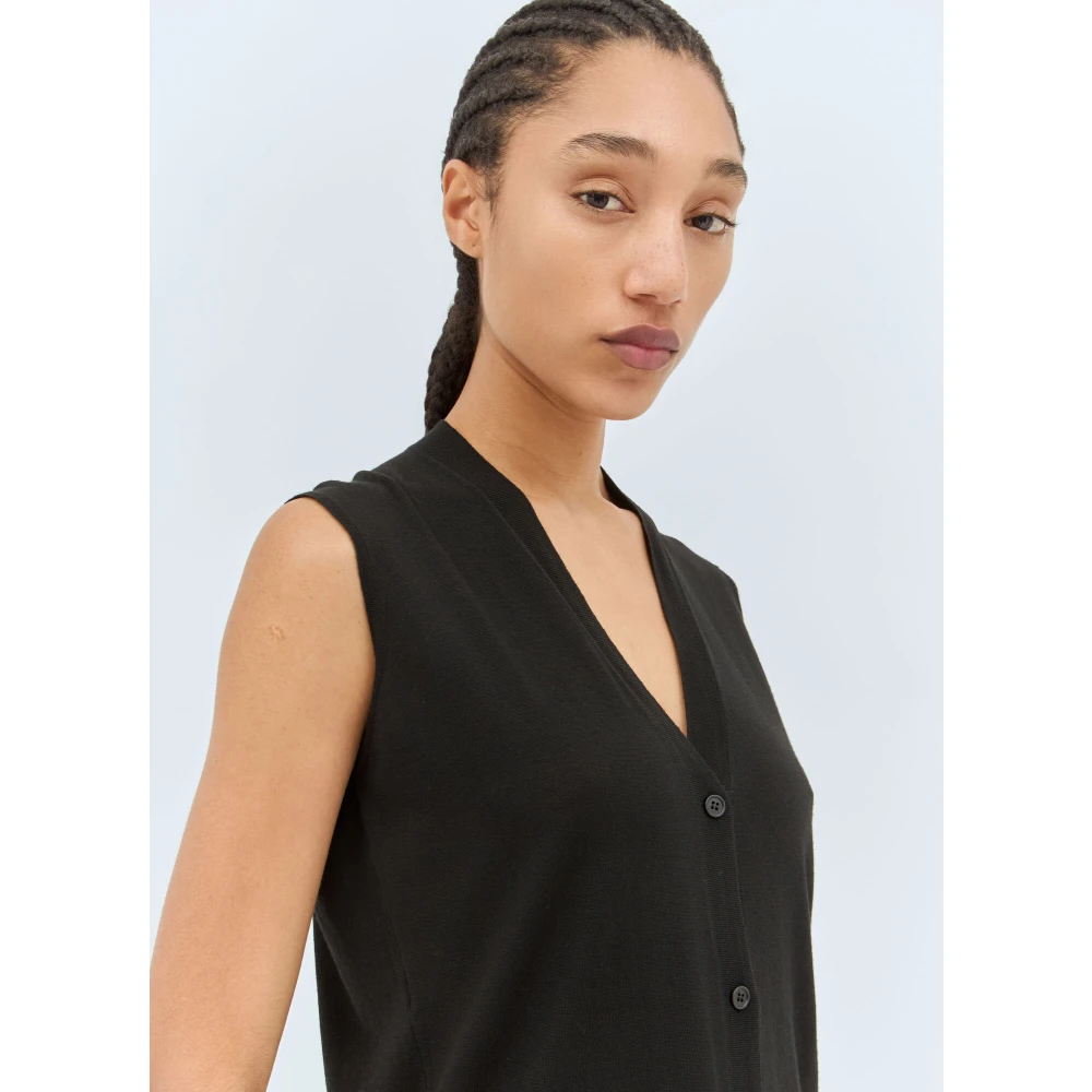The Row Wolgebreide V-hals Vest Black Dames