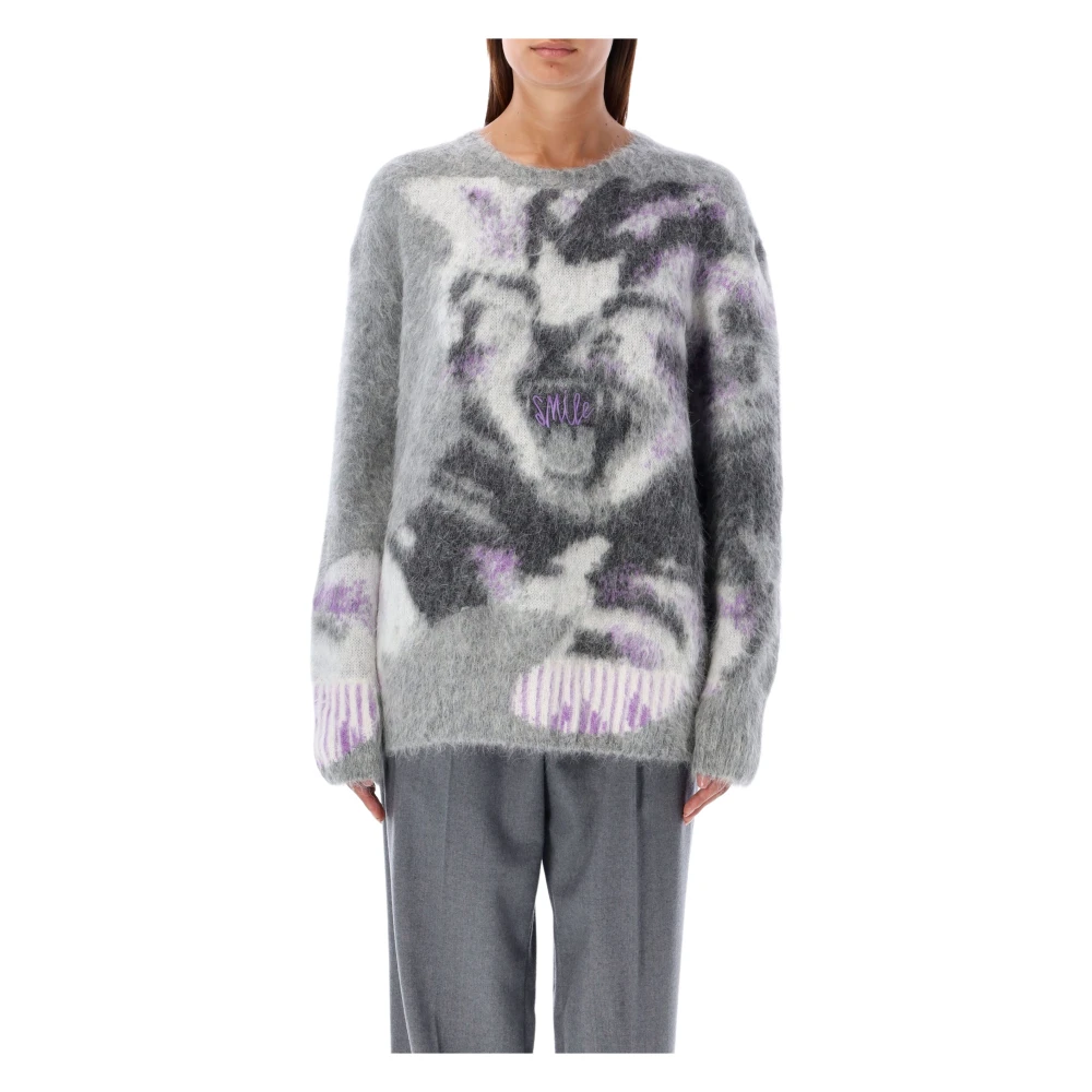 Stella Mccartney Kat Intarsia Gebreide Kleding Grijs Multi Multicolor Dames